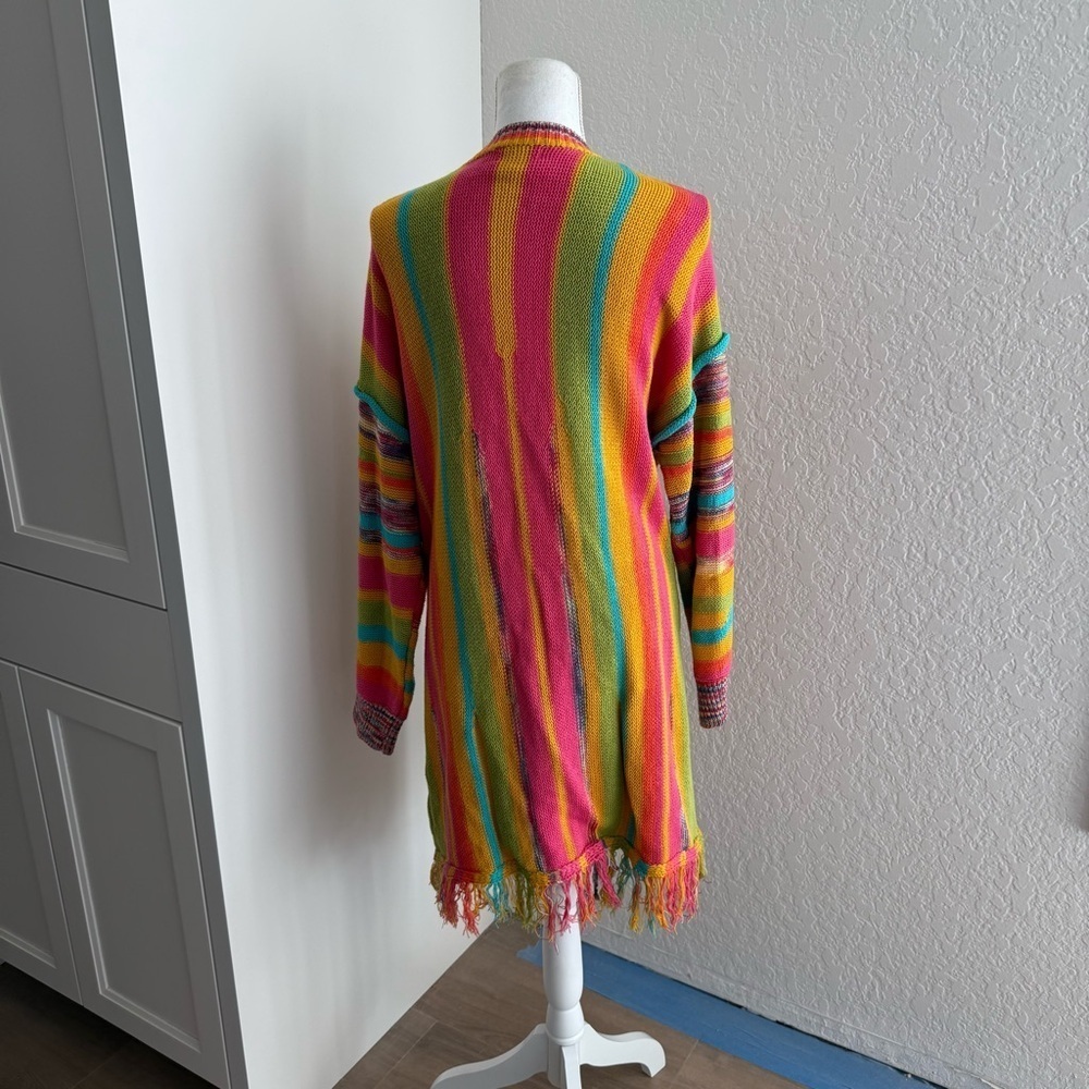 Umgee Multicolor Striped Cardigan Size Medium Boho Hippie Festival Colorful Cozy - Picture 2 of 6